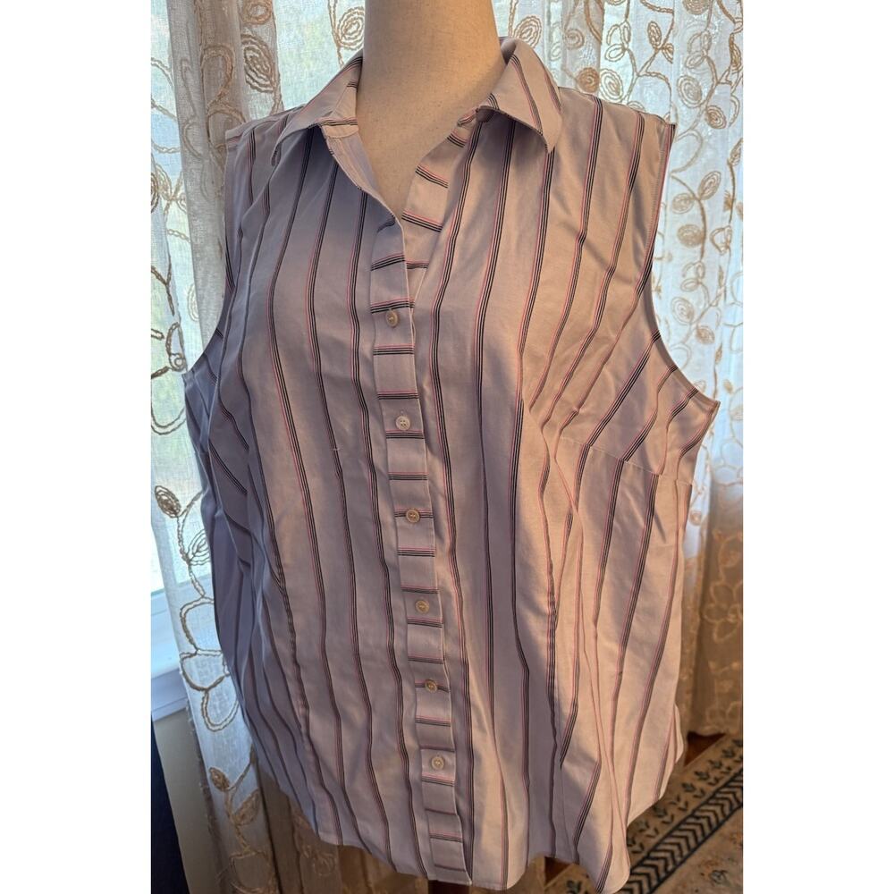 Talbots size 20W Blue Stripe Sleeveless Professional Blouse, No-Iron Cotton